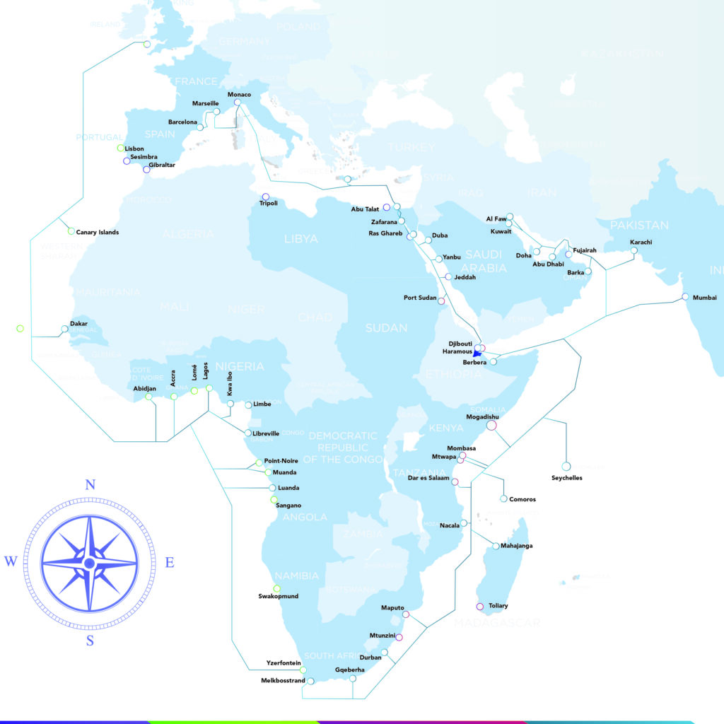 Khariidadda jidka fiilada badda 2Africa
