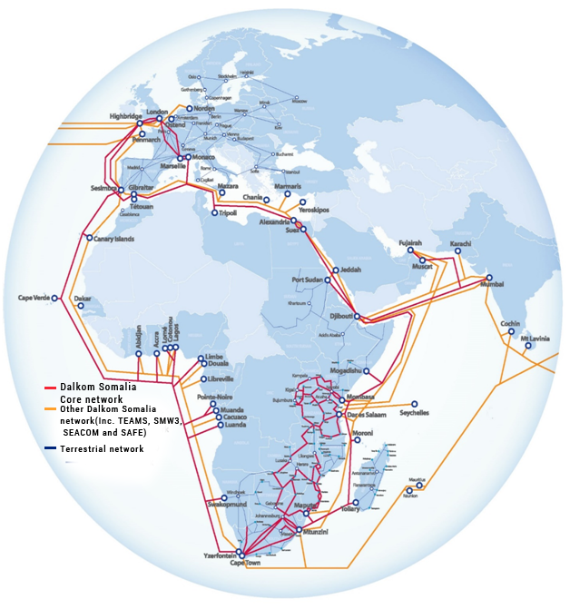 Dalkom Somalia national and metro network map
